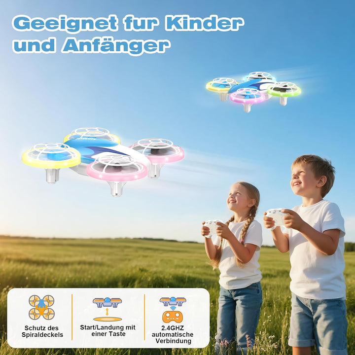 Mini Drone for Children from 6+, 3 Batteries, LED Quadcopter with 360° Flip Indoor Outdoor (Blau), B