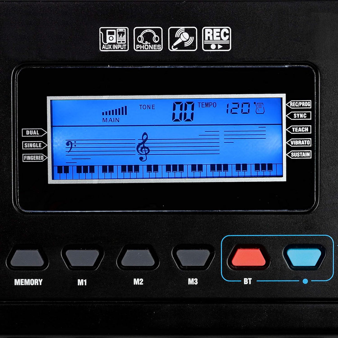 RockJam RJ461AX 61-Tasten-Alexa-tragbare digitale Klaviertastatur mit Notenständer, Netzteil, Simply