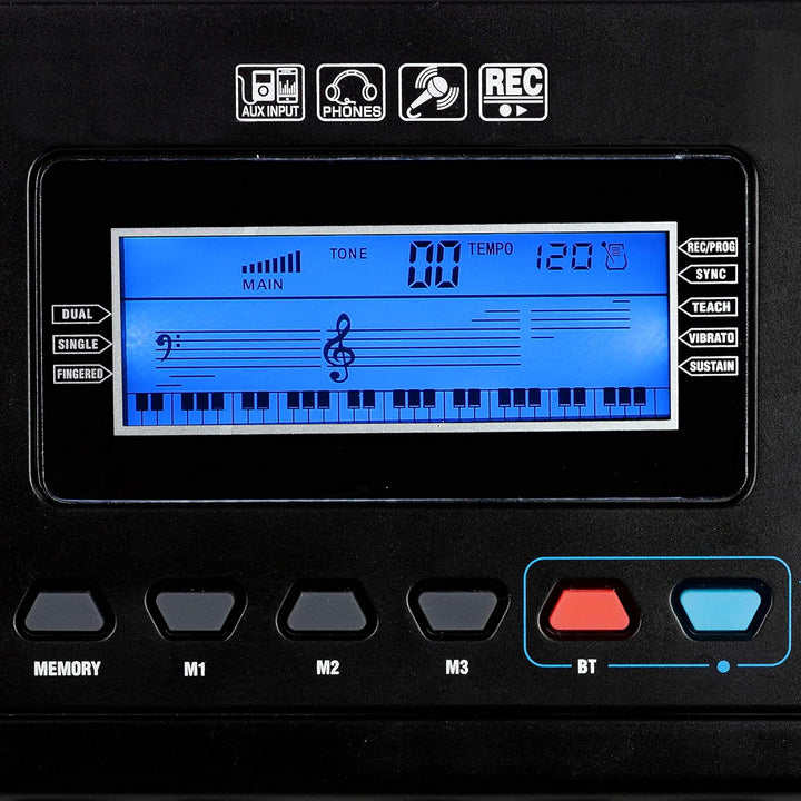 RockJam RJ461AX 61-Tasten-Alexa-tragbare digitale Klaviertastatur mit Notenständer, Netzteil, Simply