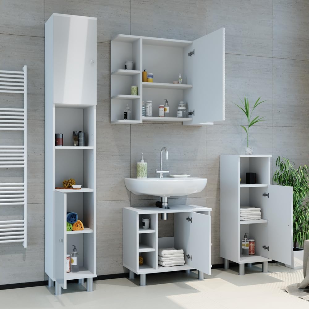 Vicco Waschbeckenunterschrank Fynn, Weiss Hochglanz, 60 x 54 cm Weiss Hochglanz 60 x 54 cm, Weiss Ho