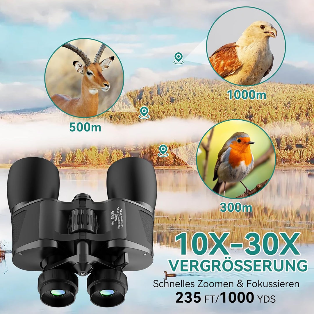 MLight 10-30x50 Zoom-Fernglas für Erwachsene, leistungsstarkes Fernglas für Vogelbeobachtung, Jagd,