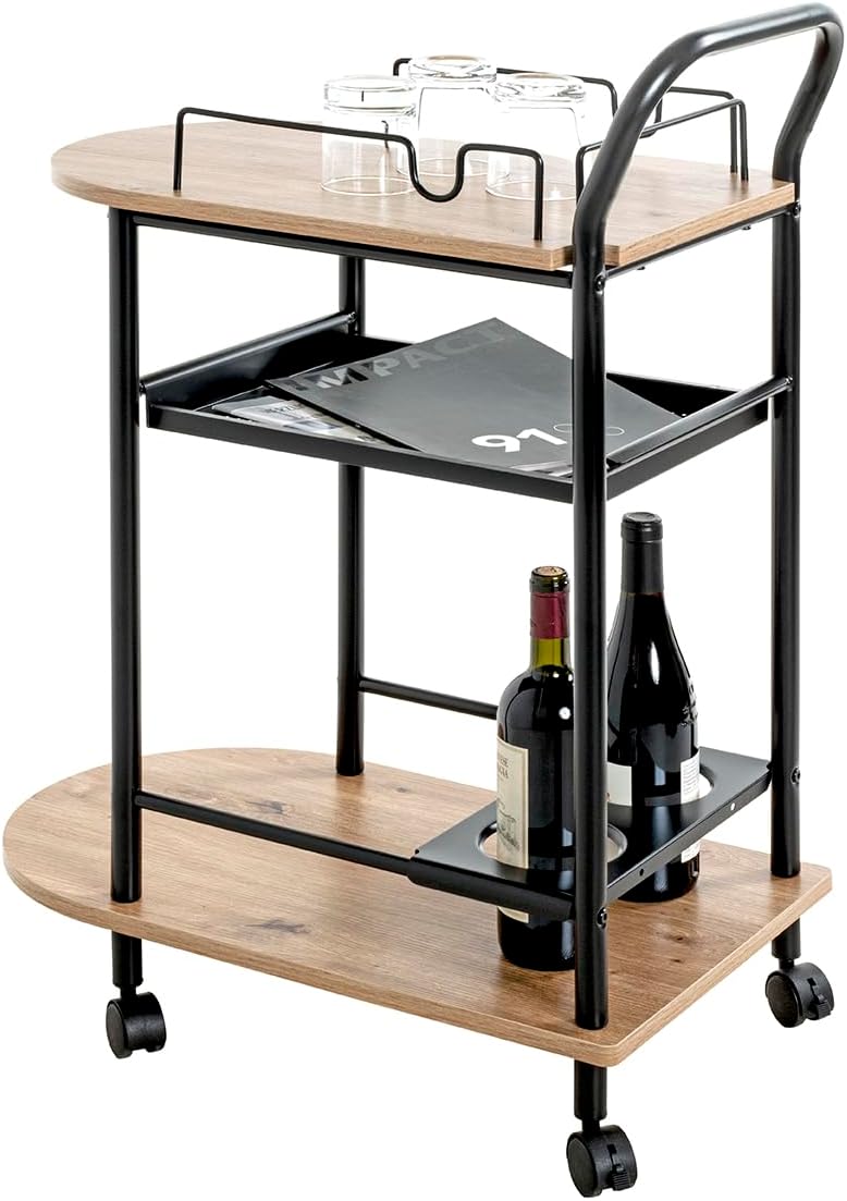 HAKU Küchenwagen Eiche hell, schwarz, MDF, Metall - Masse: B 65 x H 83 x T 35 cm, Style: Modern