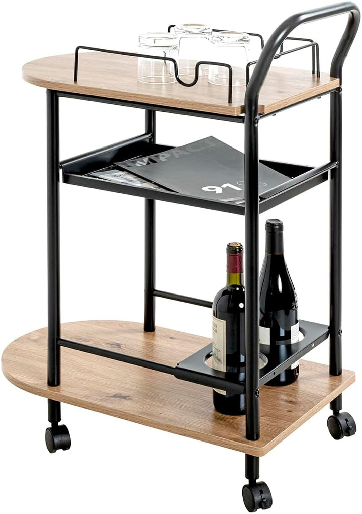 HAKU Küchenwagen Eiche hell, schwarz, MDF, Metall - Masse: B 65 x H 83 x T 35 cm, Style: Modern