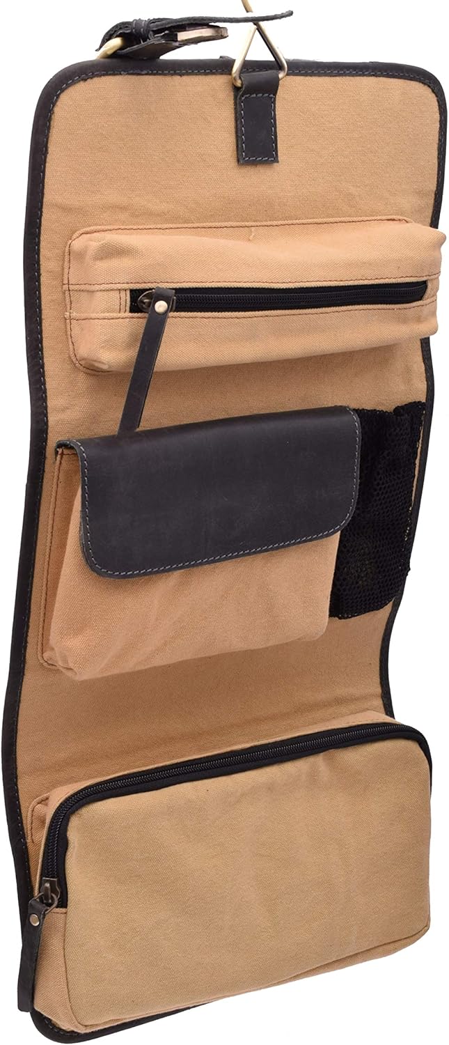 Menzo Kulturbeutel zum Aufhängen, aus echten Leder, Kulturtasche, Toilettentasche, Damen und Herren