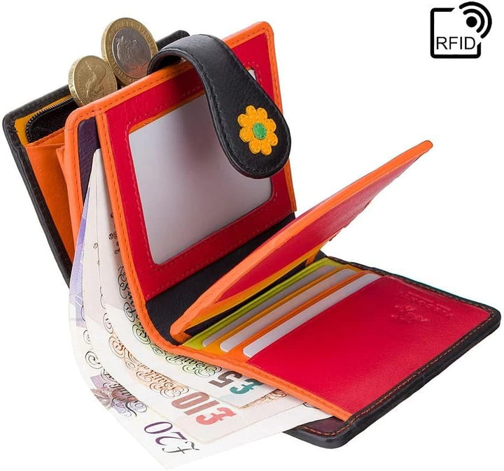 VISCONTI 100% Pur Leder Portemonnaie Damen RFID Schutz Geldbeutel Frauen Geldbörse Bifold Mehrfarbig