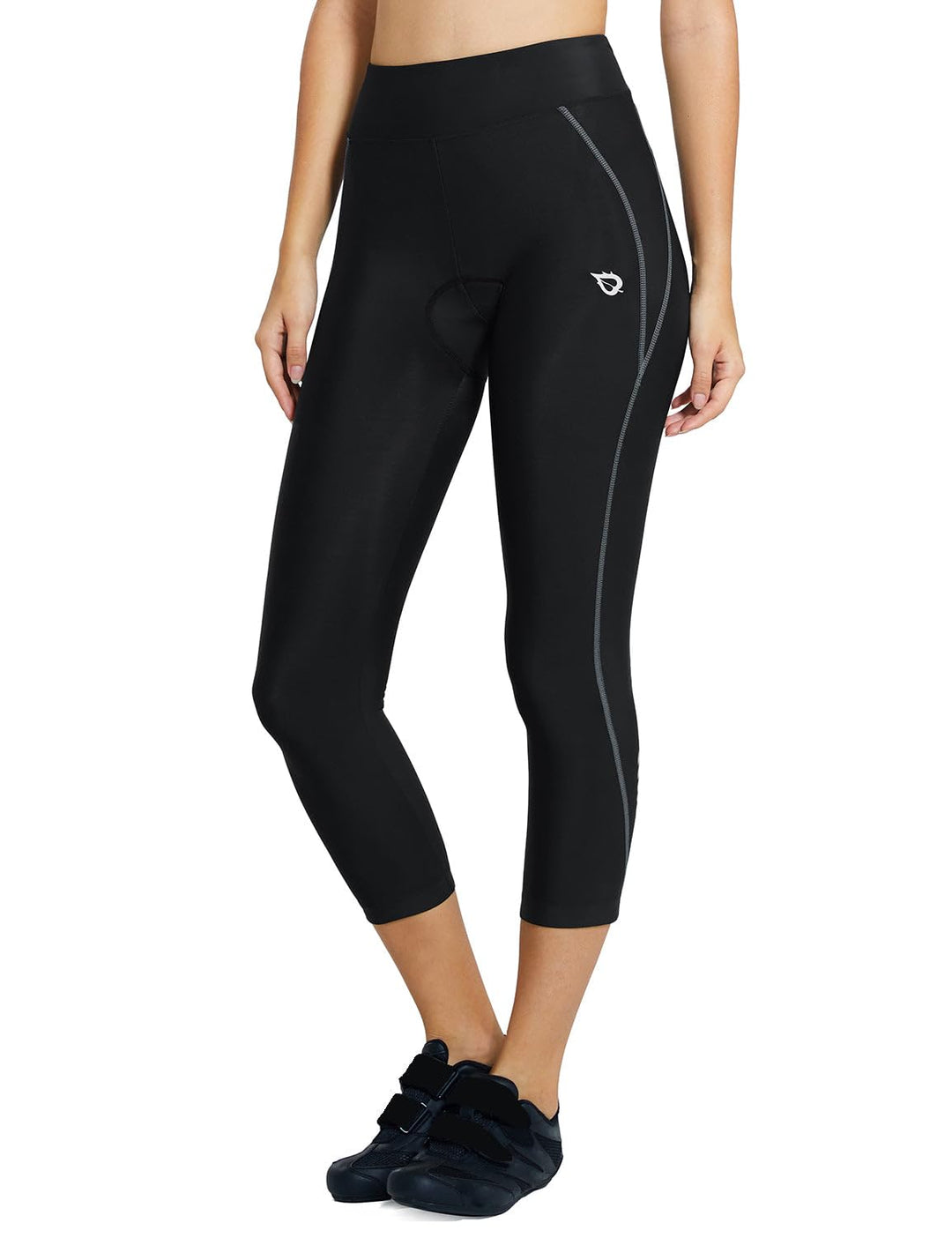 BALEAF Damen 3/4 Radlerhose Kurz Radhose Atmungsaktiv Fahrradhose Gepostert M 1-schwarz-grau, M 1-sc