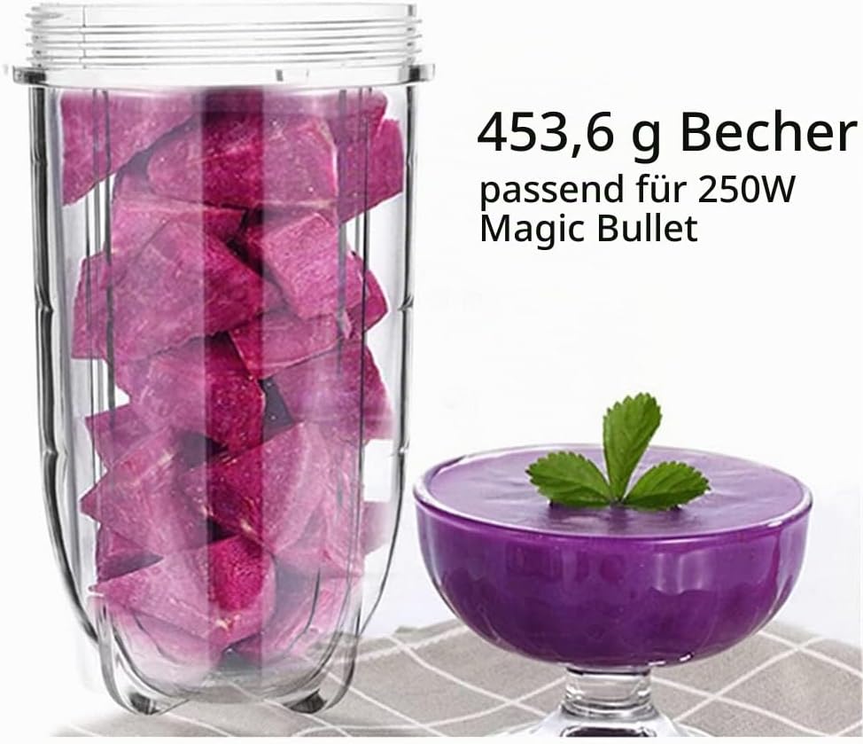 Nicoone 3 Stück Ersatzbecher für Magic Bullet 250 W,16 OZ Ersatz-Tassenbecher mit Deckel,Kompatibel