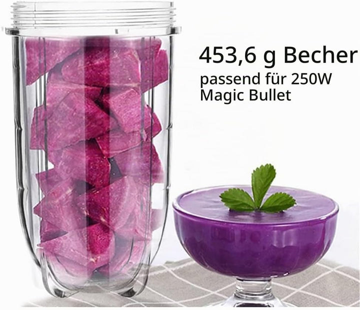Nicoone 3 Stück Ersatzbecher für Magic Bullet 250 W,16 OZ Ersatz-Tassenbecher mit Deckel,Kompatibel