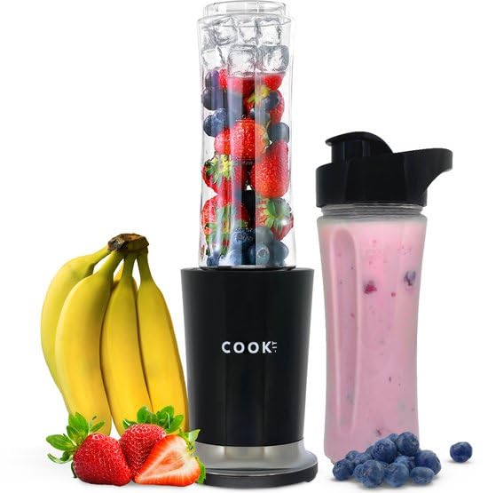 COOK-IT Smoothie Blender To Go – 350W Mixer mit 2x 600ml Trinkflaschen, 4 Edelstahlmesser, Mix & Go,