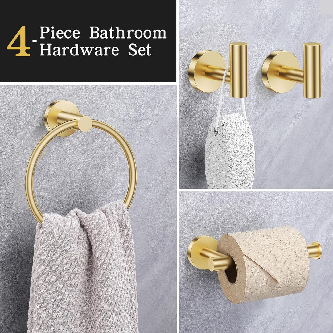 Badezimmer-Hardware-Set, goldfarbener Edelstahl, 4-teilig, inklusive Handtuchstangen, Papierhandtuch