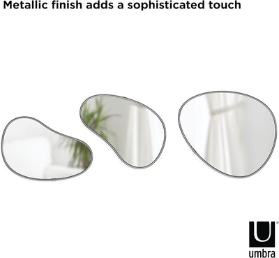 Umbra Hubba Pebble Wandspiegel Set, Moderne Design Spiegel mit Organischer Form, 3er-Set, Titan Tita