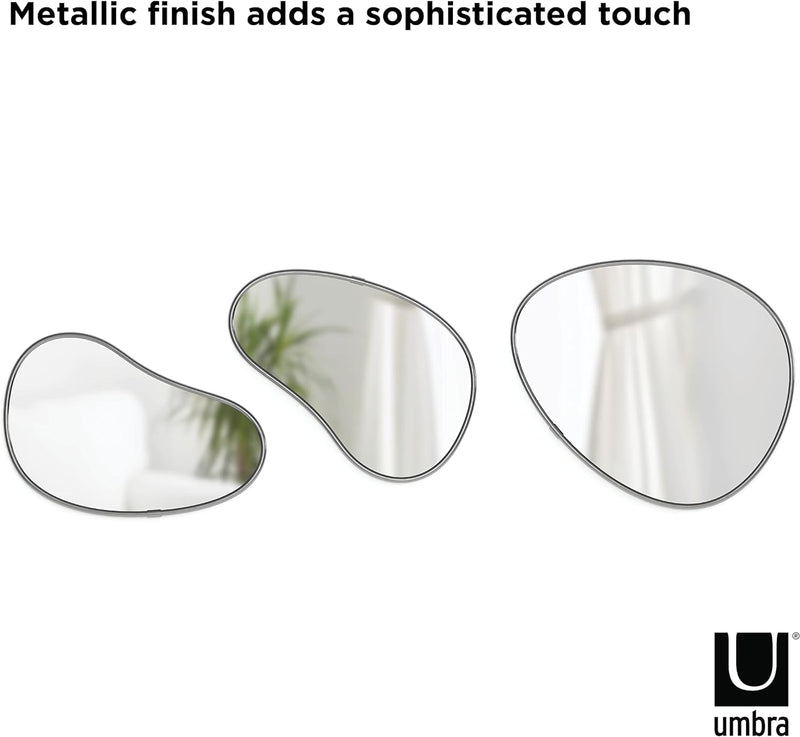 Umbra Hubba Pebble Wandspiegel Set, Moderne Design Spiegel mit Organischer Form, 3er-Set, Titan Tita