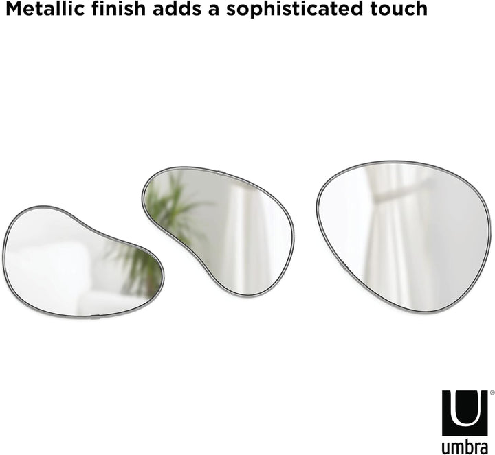 Umbra Hubba Pebble Wandspiegel Set, Moderne Design Spiegel mit Organischer Form, 3er-Set, Titan Tita