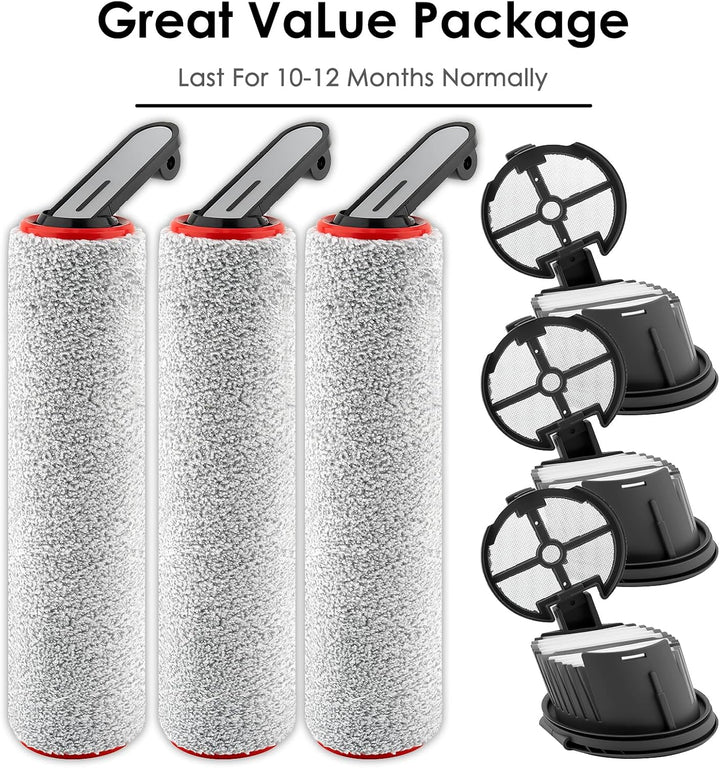 (6 Stück) H14 Pro Ersatz rollenbürsten und HEPA Filter für Dreame H14 Pro schnurlosem Nass und Trock