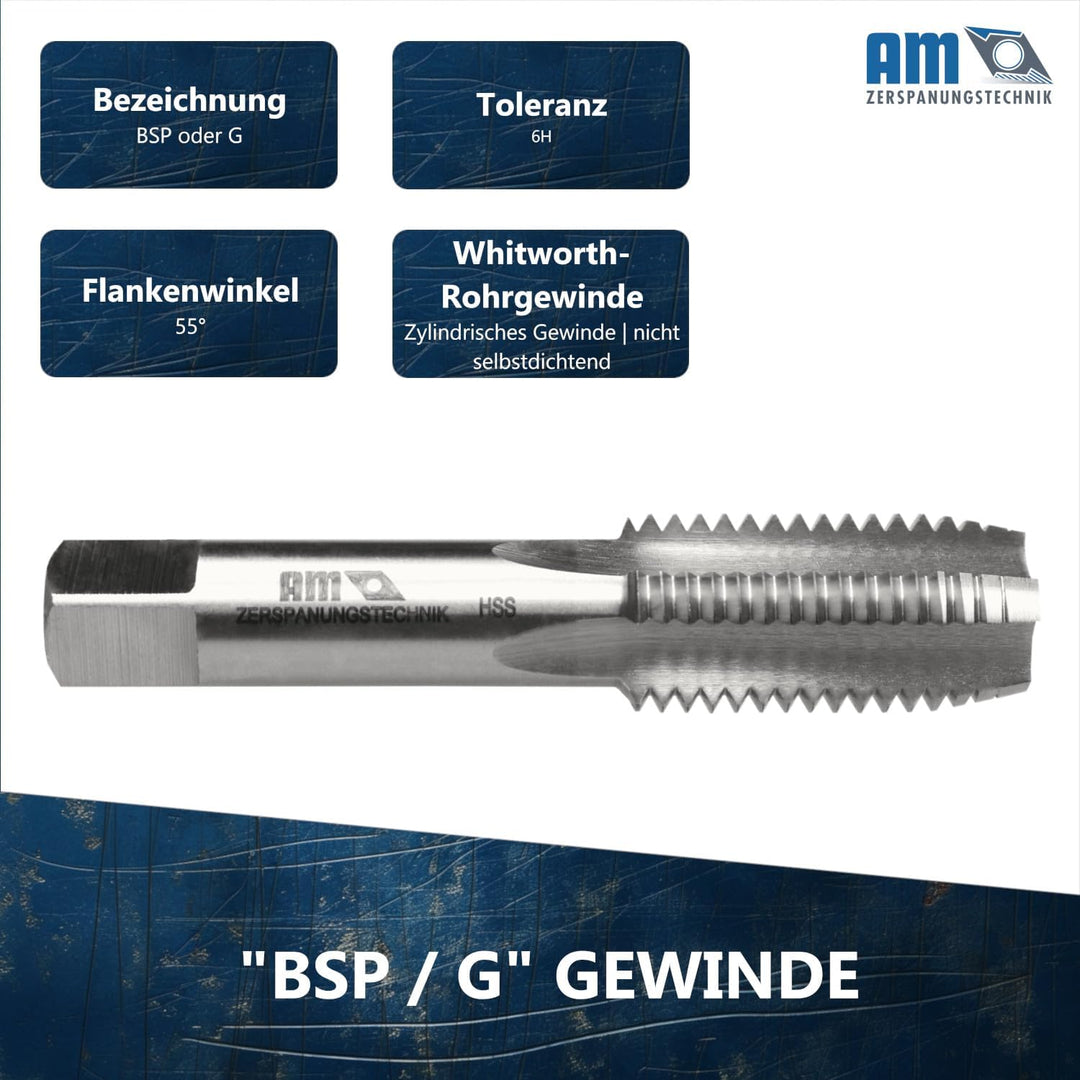 AM-Zerspanungstechnik Rohrgewindebohrer G1/2 | Gewindeschneider Zoll | HSS Rohrgewindeschneider | Wh