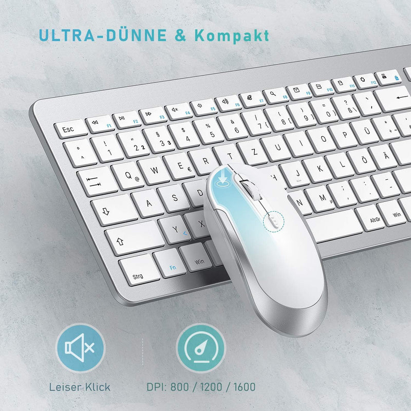 seenda Tastatur Maus Set Kabellos, Ultra-Dünne Wiederaufladbare, Ergonomische mit Silikon Staubschut