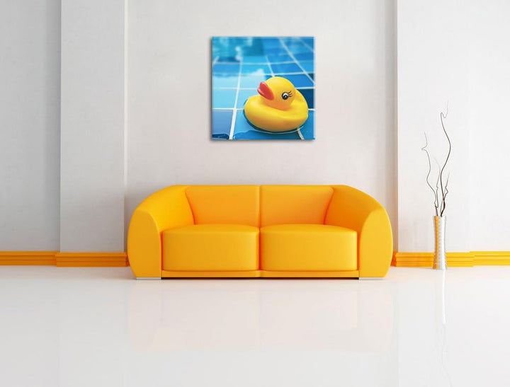 Quietsche Ente im Bad, Format: 70x70 auf Leinwand, XXL riesige Bilder fertig gerahmt mit Keilrahmen,