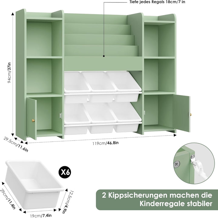 FOREHILL Kinderregal mit Kinderbücherregal Kinderzimmer Möbel aus Holz Bücherregal für Kinder mit Au