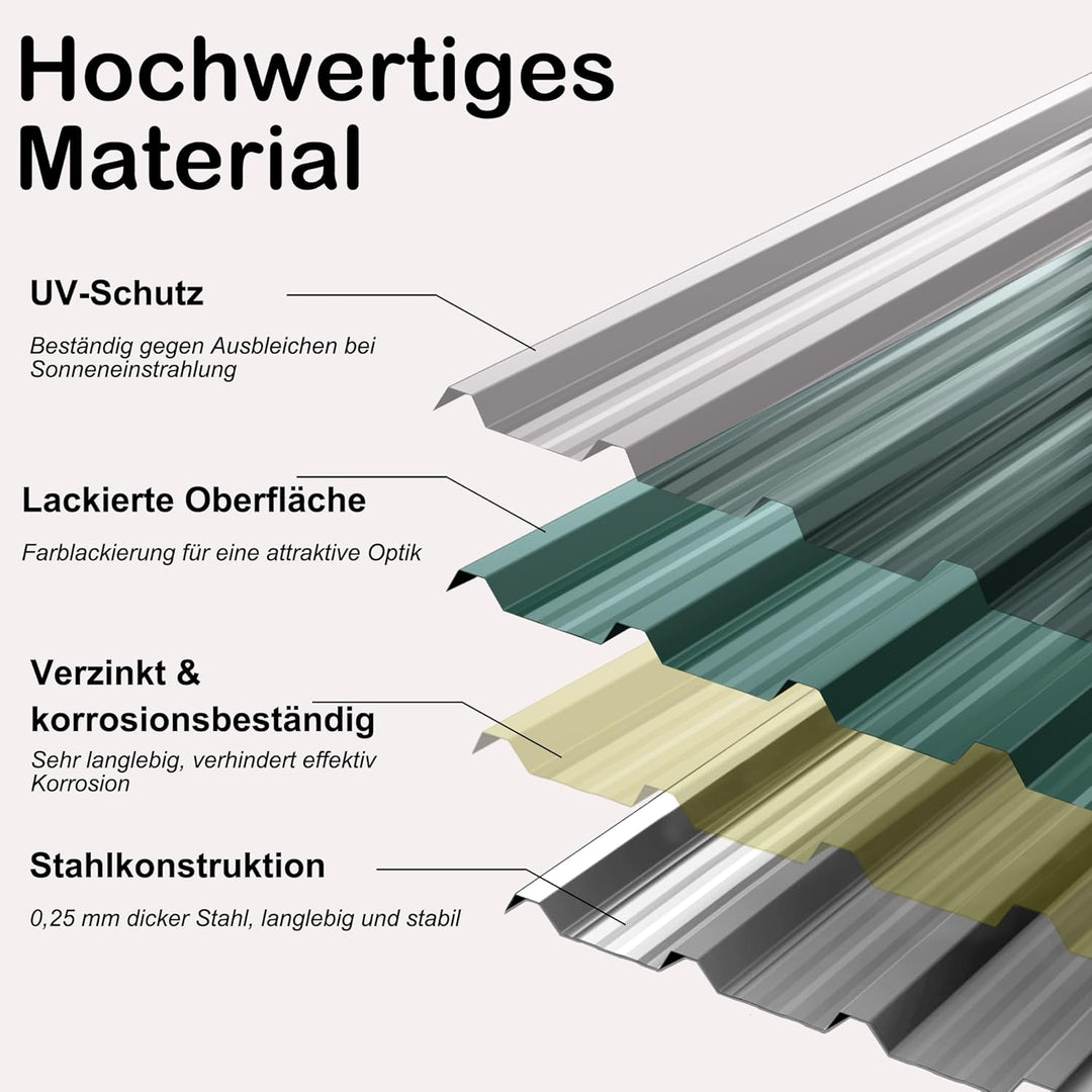 12x Trapezblech Profilblech 129,5 x 45 cm = 7 m² Grün – Verzinkt, Wetterfest & Korrosionsbeständig,