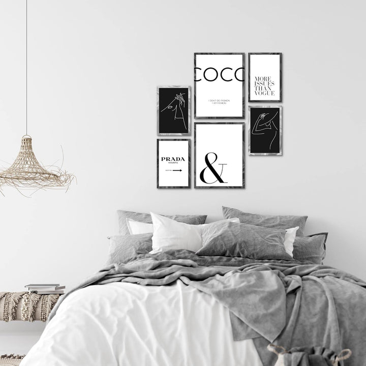 Novart Wandbilder Set Fashion Coco Zitate - KEIN EXTRA RAHMEN BENÖTIGT - Modern Deko - Wohnzimmer Mä