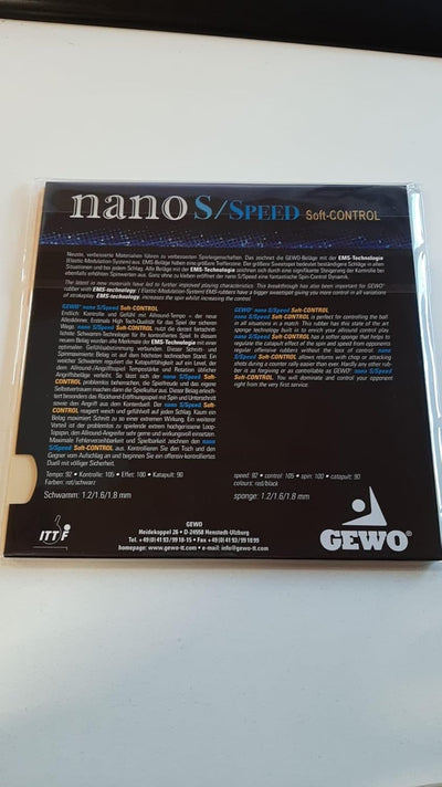 GEWO Belag Nano S/Speed Control Schwarz 1,8 mm, Schwarz 1,8 mm