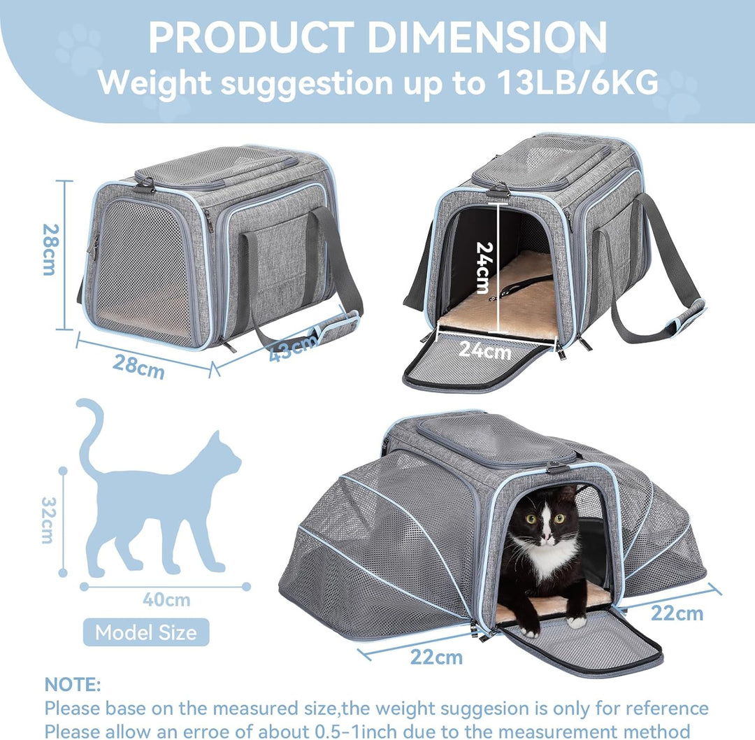 Petsfit Faltbarer Transporttasche Katze und Hund,erweiterbare Katzentransportbox mit Schultergurt Hu
