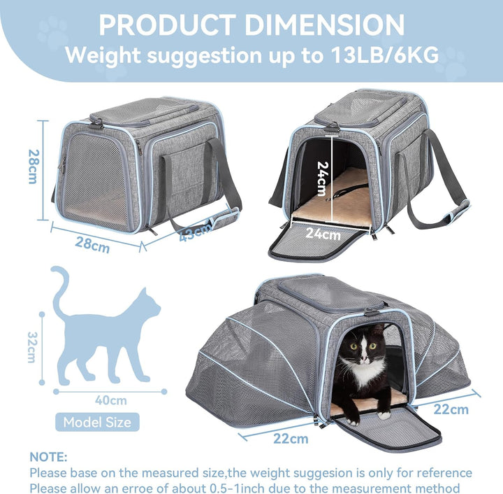 Petsfit Faltbarer Transporttasche Katze und Hund,erweiterbare Katzentransportbox mit Schultergurt Hu