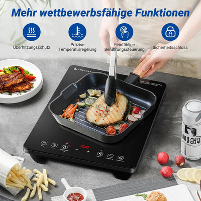 AMZCHEF Einzel Induktionskochplatte, 3500W Induktionskochfeld 1 Platte mit Doppelter Ring, 9 Leistun