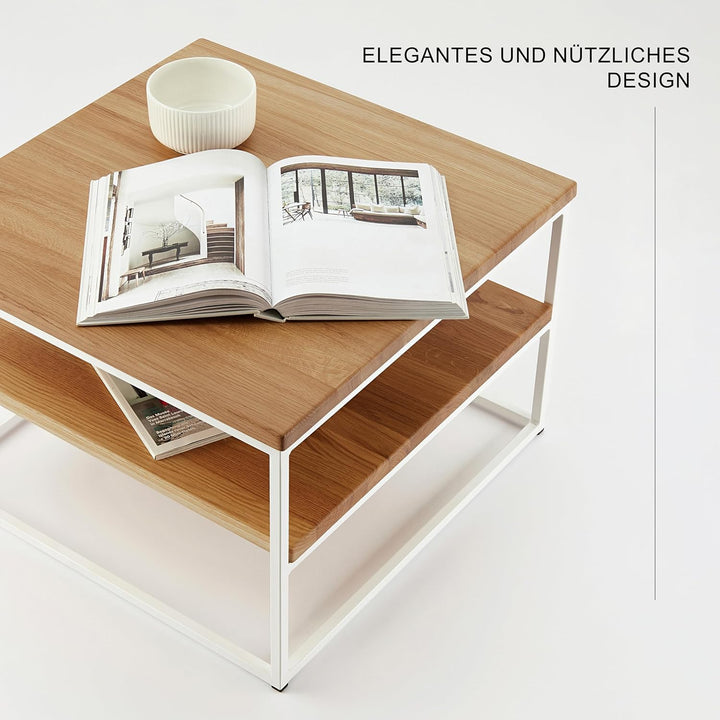 1 Original BestLoft® Couchtisch Boston Beistelltisch Industriedesign Loft (Eiche Hell + Gestell Weis