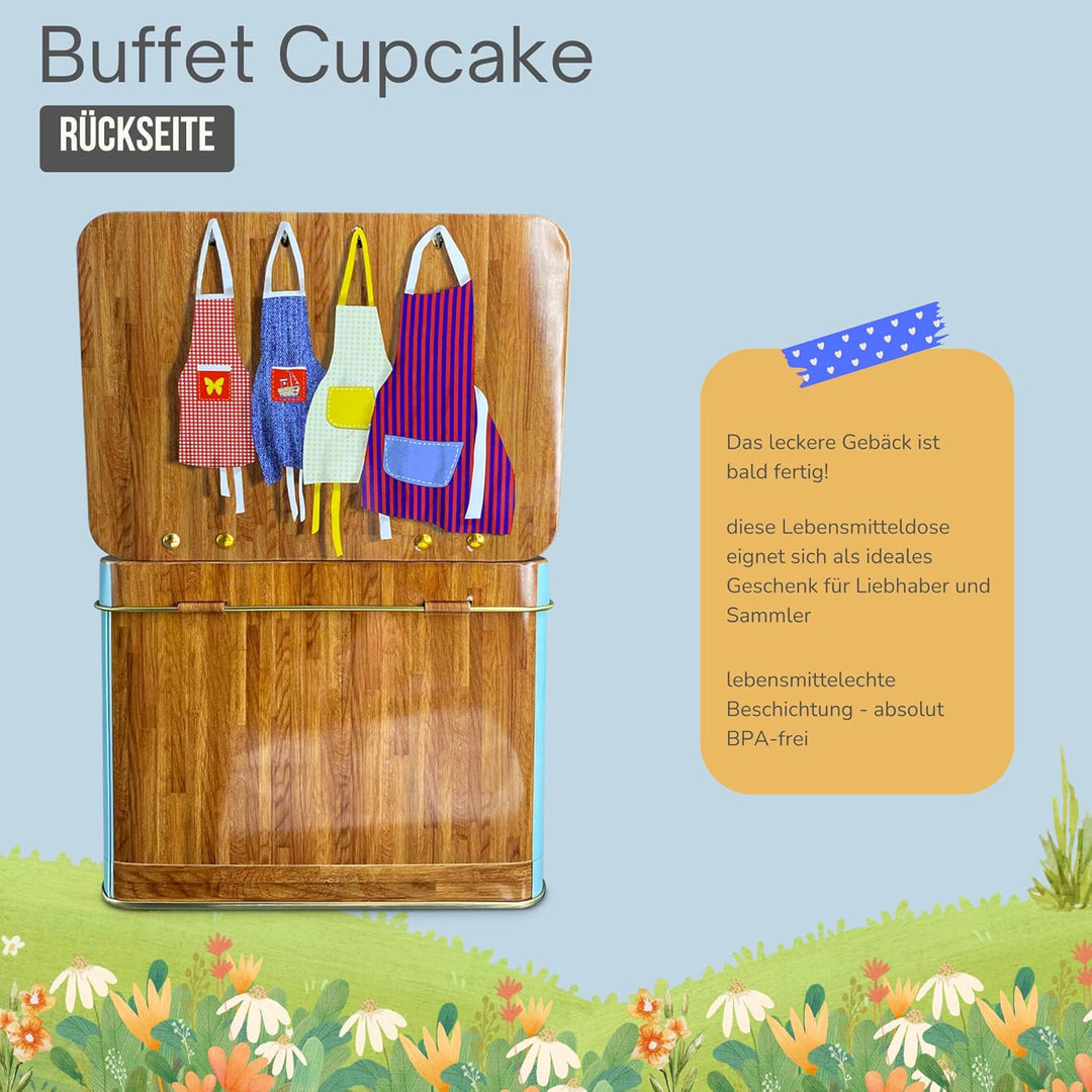 Buffet Cup Cake - die aufklappbare Rückwand gibt der Dose eine sehr dekorative und zusätzliche Dimen