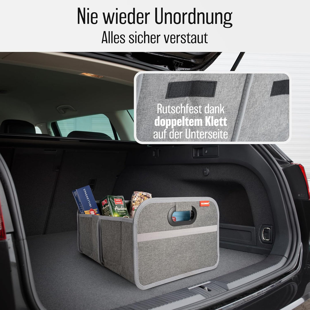 HELDENWERK Kofferraumtasche faltbar mit Anti-Rutsch-Klett - Kofferraum-Organizer, Auto Faltbox, Eink