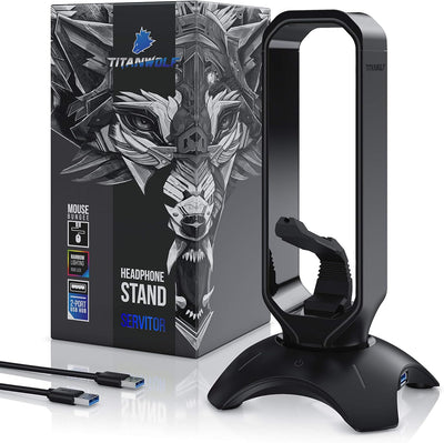 Titanwolf - Kopfhörerständer LED inkl. USB Hub - Gaming Kopfhörer Ständer mit 2 x USB 3.2 Gen1 Hub u