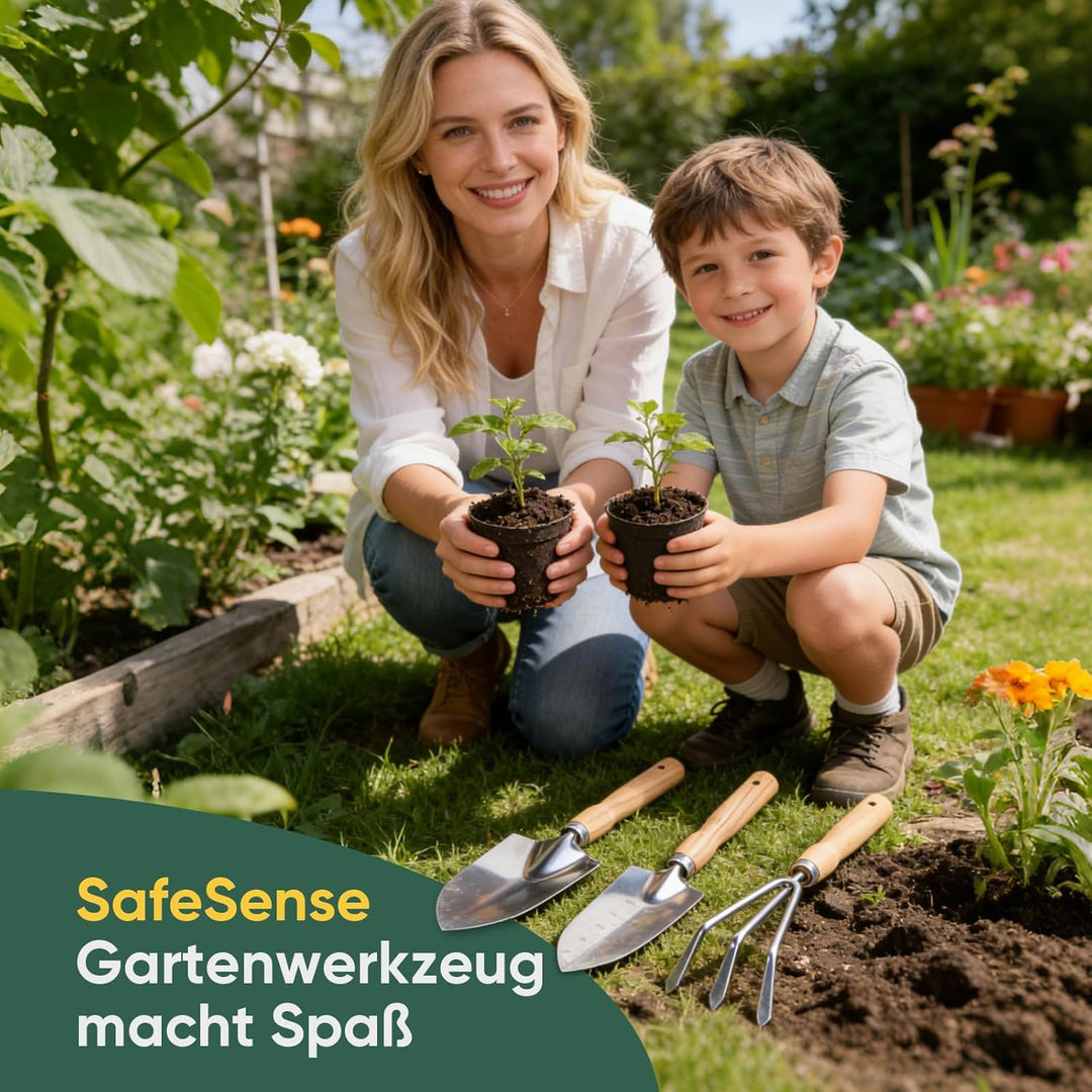 Gartenwerkzeug Set, 3-teilig Gartengeräte aus Hochwertigem Edelstahl, Garten Zubehör klein Gartensch