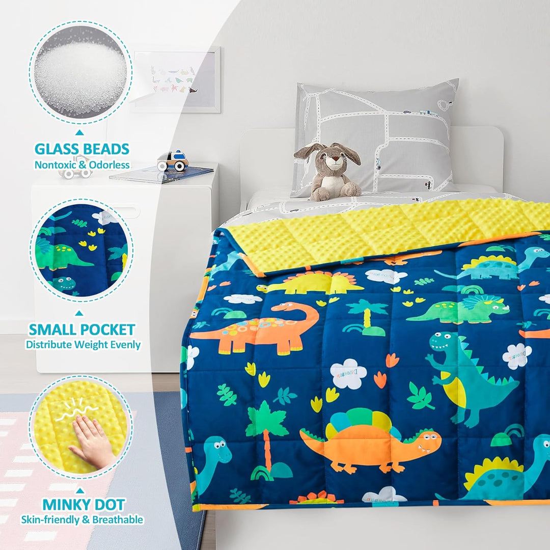 Sivio Gewichtsdecke 1,4 kg, 90x120cm, Superweicher Kristallsamt mit Dinosaurier Cartoon Mustern, Rev