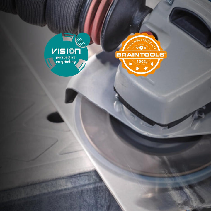 RHODIUS VISION PRO, 5 Stück Ø 115 mm K40 Fächerscheiben durchsichtig, Made in Germany, Metall Edelst