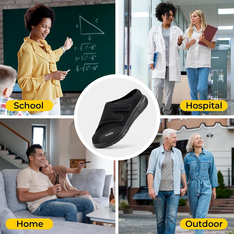 FitVille Diabetiker Slipper Herren Extra Weit Gesundheitsschuhe mit Klettverschluss Orthopädische Ha