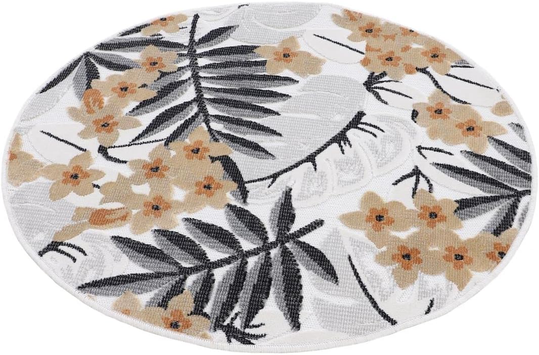 carpetfine In- und Outdoor Teppich Deja Rund Creme Ø 120 cm | Moderner Teppich Wetterfest für Balkon
