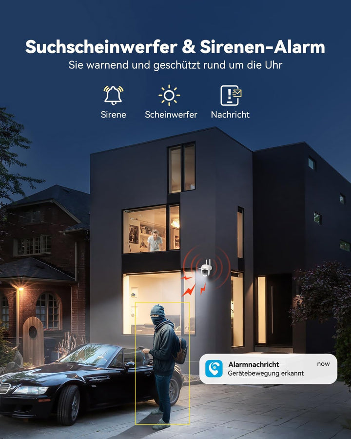 Jennov 2K Überwachungskamera Aussen, 360° PTZ WLAN IP Kamera mit 2-Wege-Audio, Automatische Nachverf