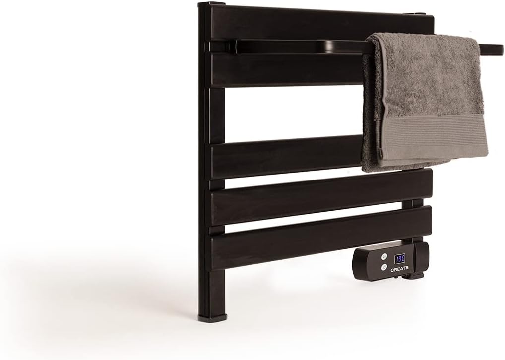 CREATE / WARM Towel Mini 150W / Elektrischer Badheizkörper Schwarz mit Regal / 52,3x8x55,8cm, mit di