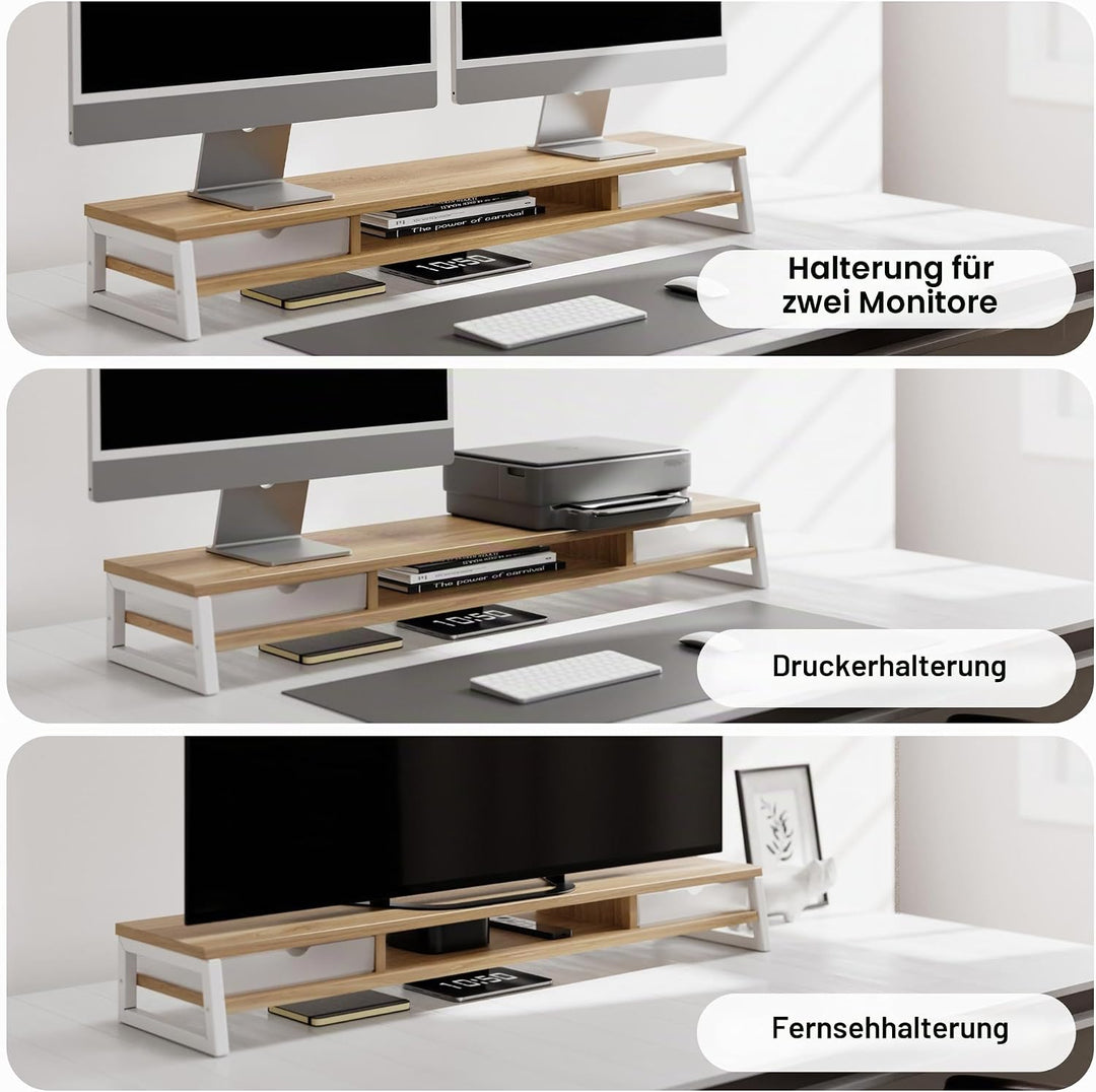 Fenge Dual Monitorständer Riser mit 2 Acryl Schubladen, 2 Etagen 108cm Computer Bildschirmständer fü