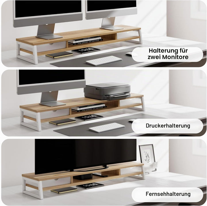 Fenge Dual Monitorständer Riser mit 2 Acryl Schubladen, 2 Etagen 108cm Computer Bildschirmständer fü