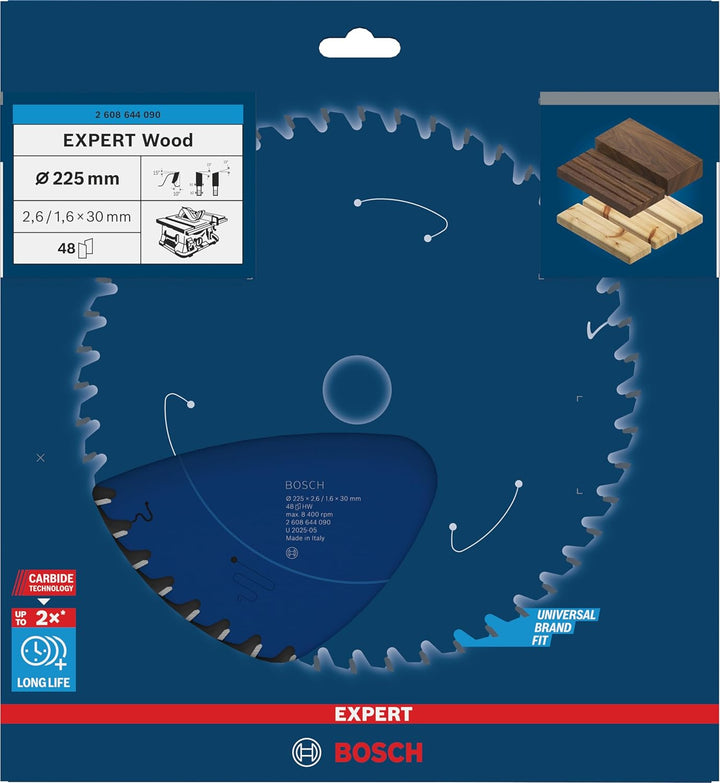 Bosch Professional 1x Kreissägeblatt Expert for Wood (Holz, Sägeblatt Ø 225 x 30 x 2,6 mm, 48 Zähne,