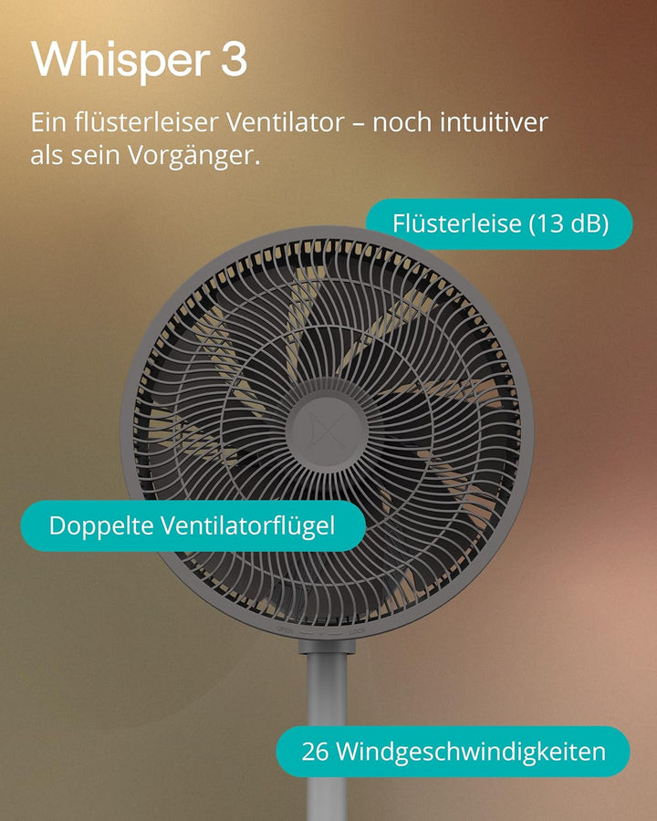 Duux Whisper 3 Standventilator – Energiesparender Ventilator mit 26 Geschwindigkeiten, Timer & Nacht