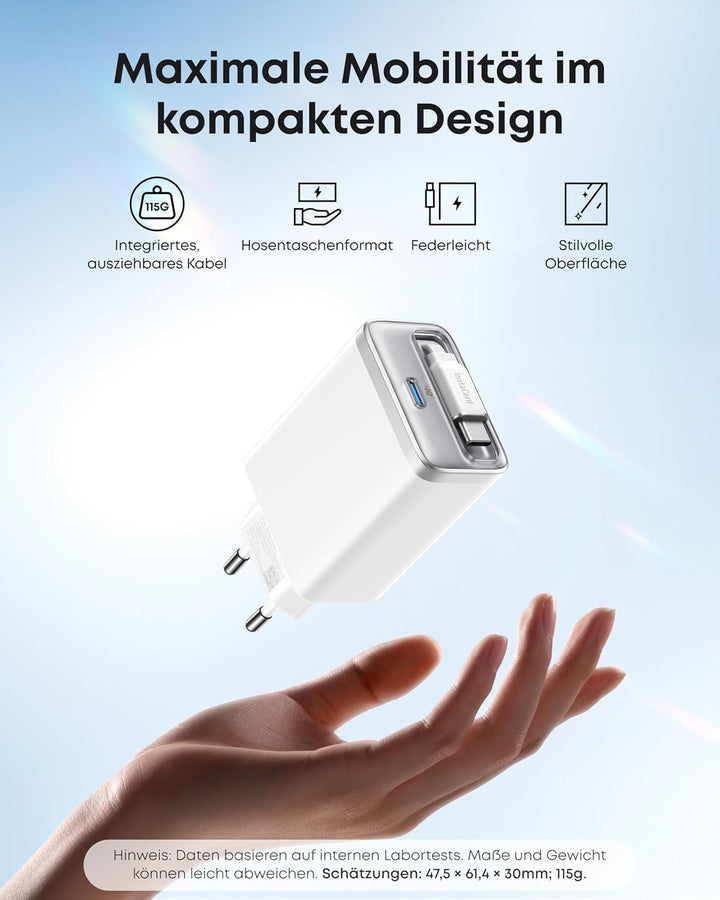 Anker Nano 35W USB C Ladegerät, kompaktes 2 Anschlüsse, InstaCord Kabel weiss 1, weiss 1