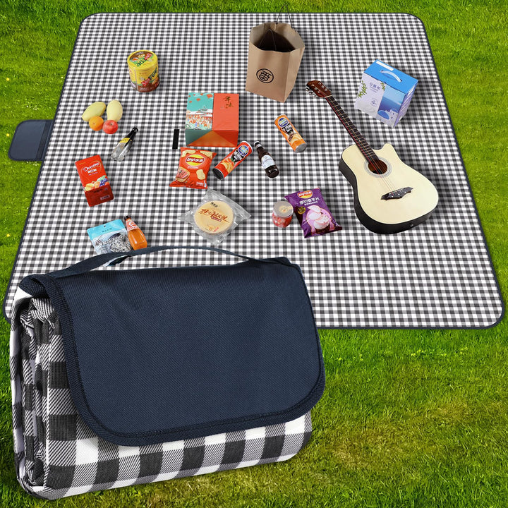 Picknickdecke, wasserdicht, Strandteppich, 200 x 300 cm, waschbar, leicht, mit Griff, marineblau, ka