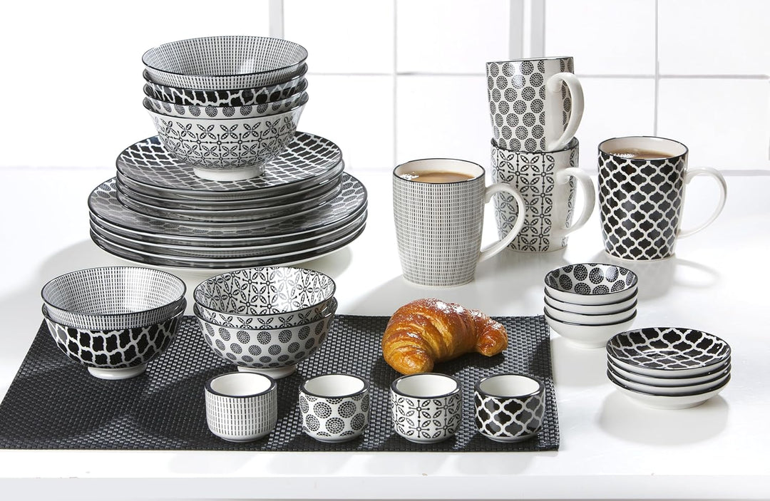 Ritzenhoff & Breker Suppenteller-Set Takeo, 4-teilig sortiert, Ø 20.5 cm, Porzellan, Weiss/Schwarz,