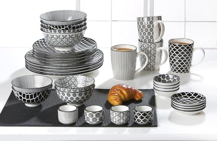 Ritzenhoff & Breker Suppenteller-Set Takeo, 4-teilig sortiert, Ø 20.5 cm, Porzellan, Weiss/Schwarz,