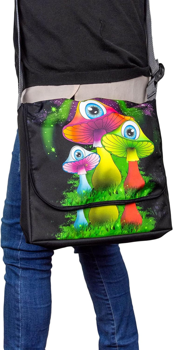 PSYWORK Schwarzlicht Umhänge Tragetasche Neon Redmoon Mushrooms Neon UV-aktiv wasserabweisend