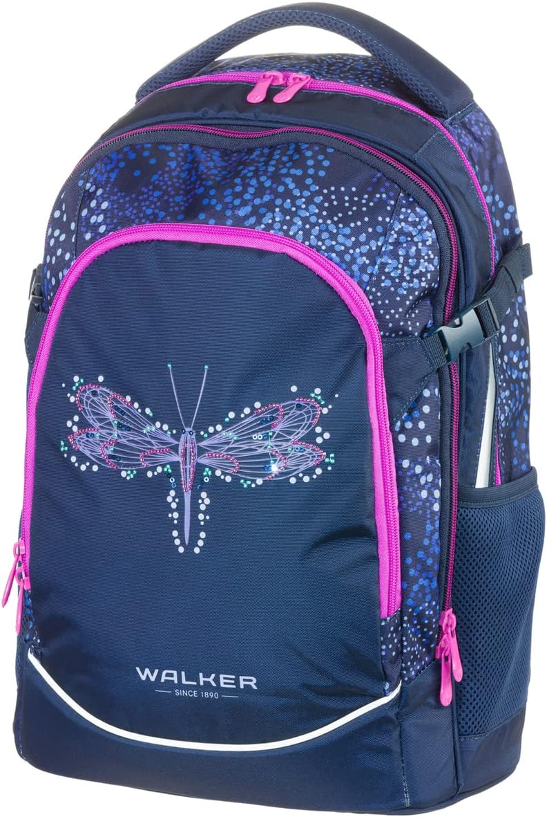 Walker Fame Schulrucksack mit 3 Fächern, Seitentaschen und Lichteffekt, Rückenpolsterung, verstellba