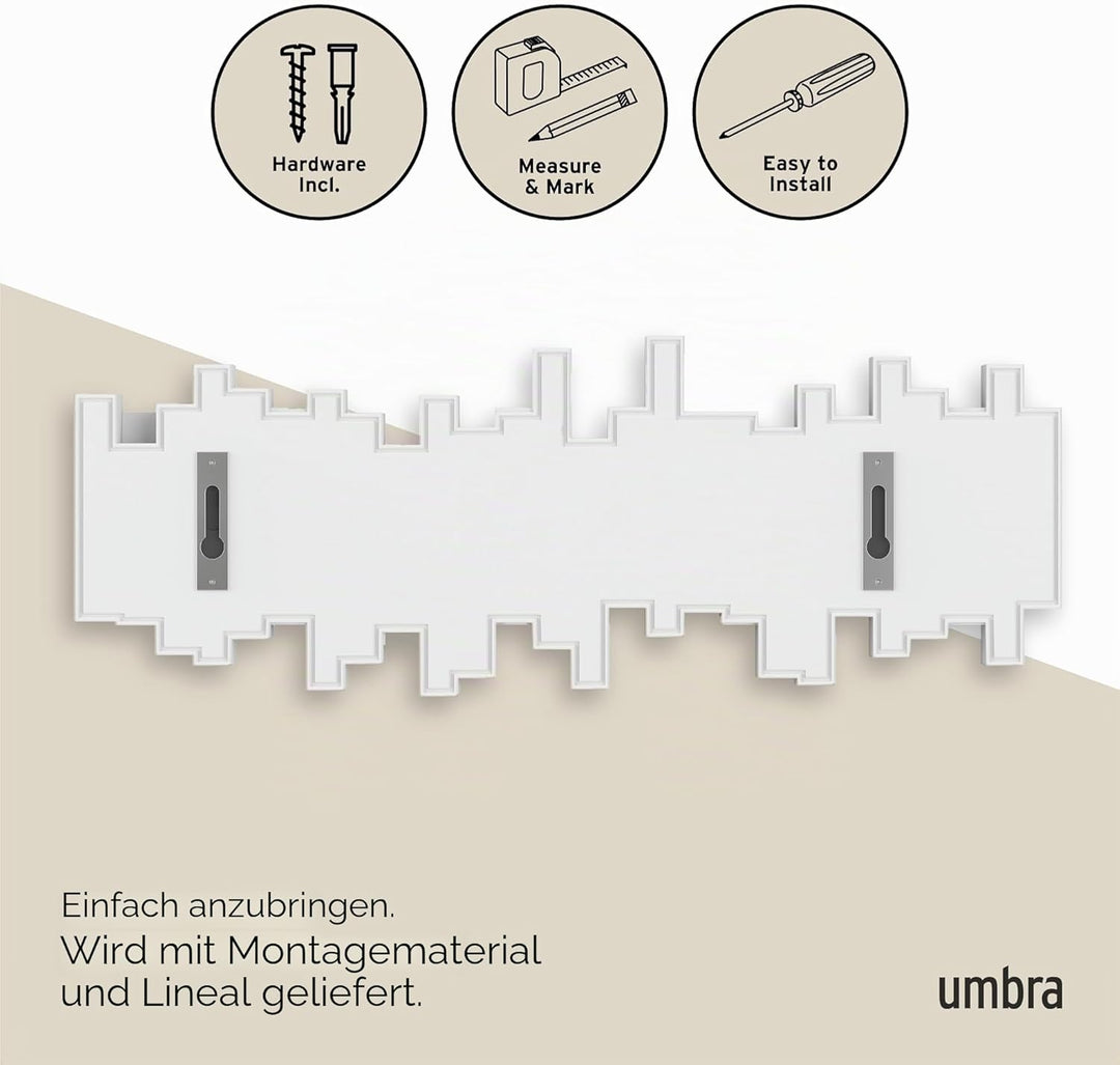 Umbra Stäbchen Garderobenhaken – Moderne und Platzsparende Garderobenleiste mit 5 Beweglichen Haken